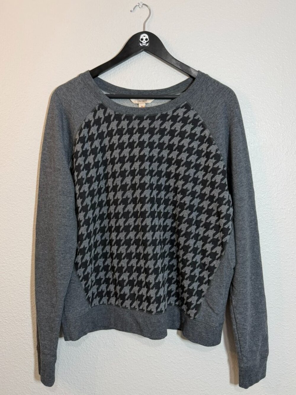 Decree Grey Houndstooth Raglan Sweatshirt Pullover Womens Size XL